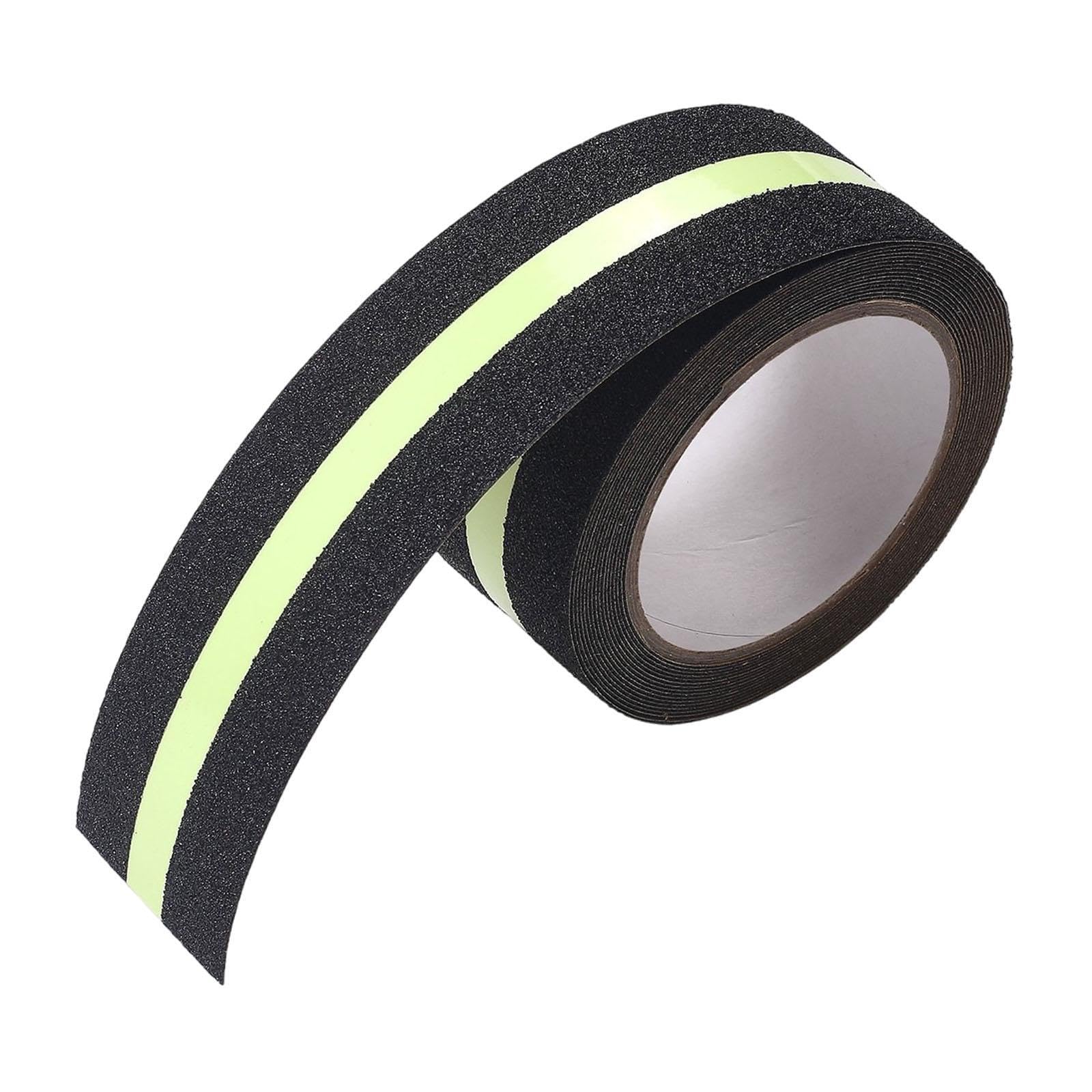 Qianly Cinta Antideslizante Que en La Oscuridad, Cinta de Advertencia de, Adhesivos para Escaleras Interiores O Exteriores, de PET, Negro, 20 M