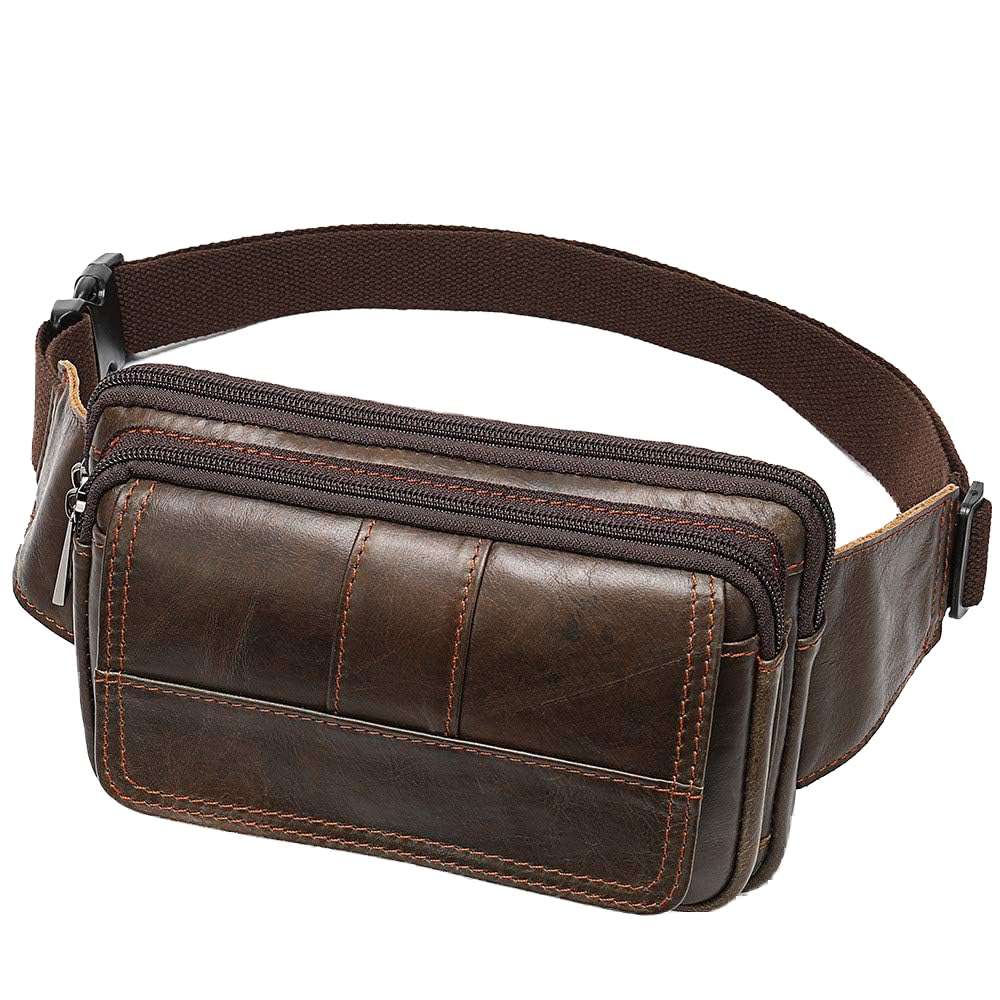 Morbuy Marsupio Uomo In Vera Pelle - Borsello Da Cintura Piccolo, Porta Cellulare E Carte, Con Moschettone, Colore Caffè, 13x19 Cm