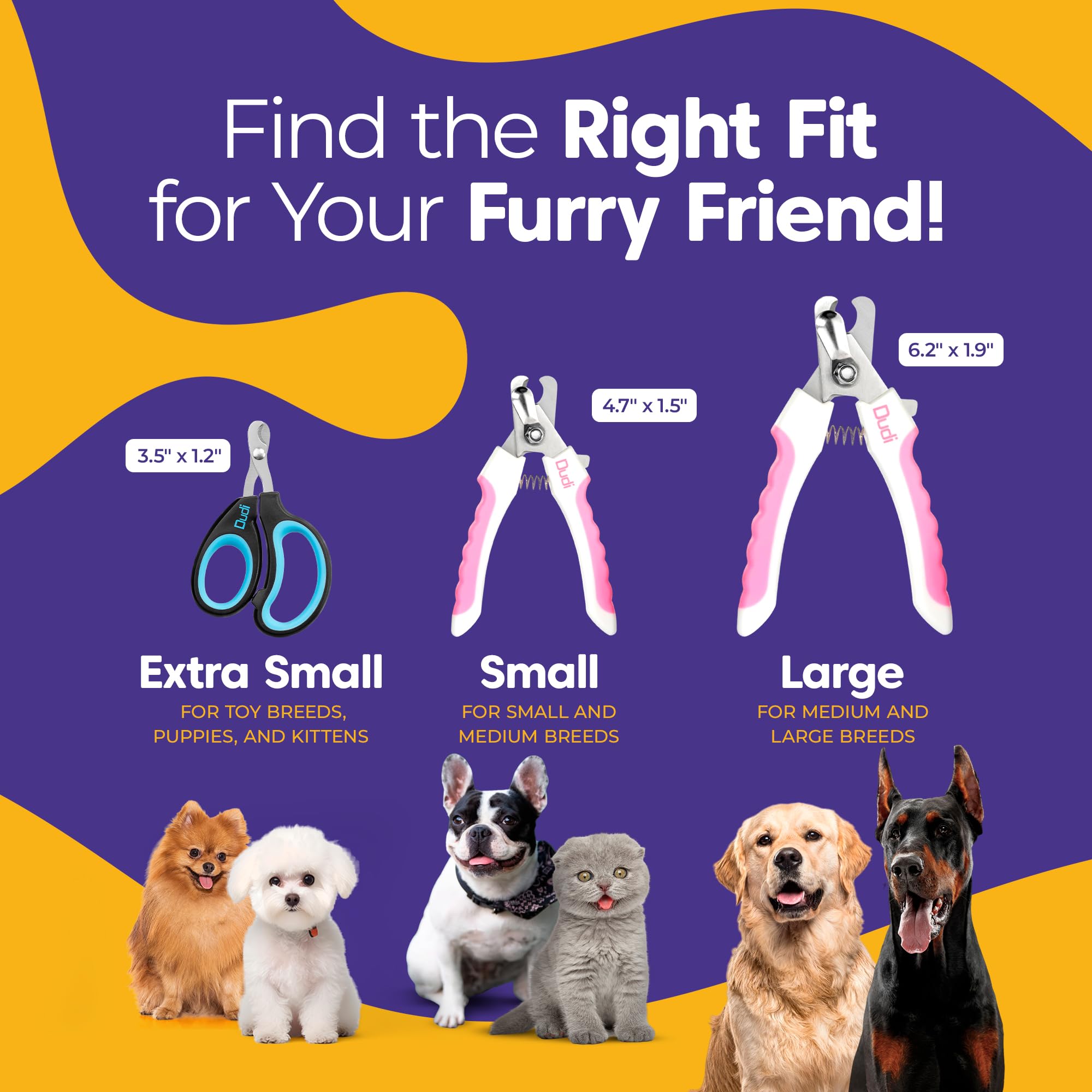 Dudi Pet Cortauñas y Lima para Perro y Gato - Corta Uñas para Cachorros y Gatos con Tope de Seguridad - Cortauñas para Todas Las Razas de Perritos y Gatitos - Grande - Blanco/Rosa