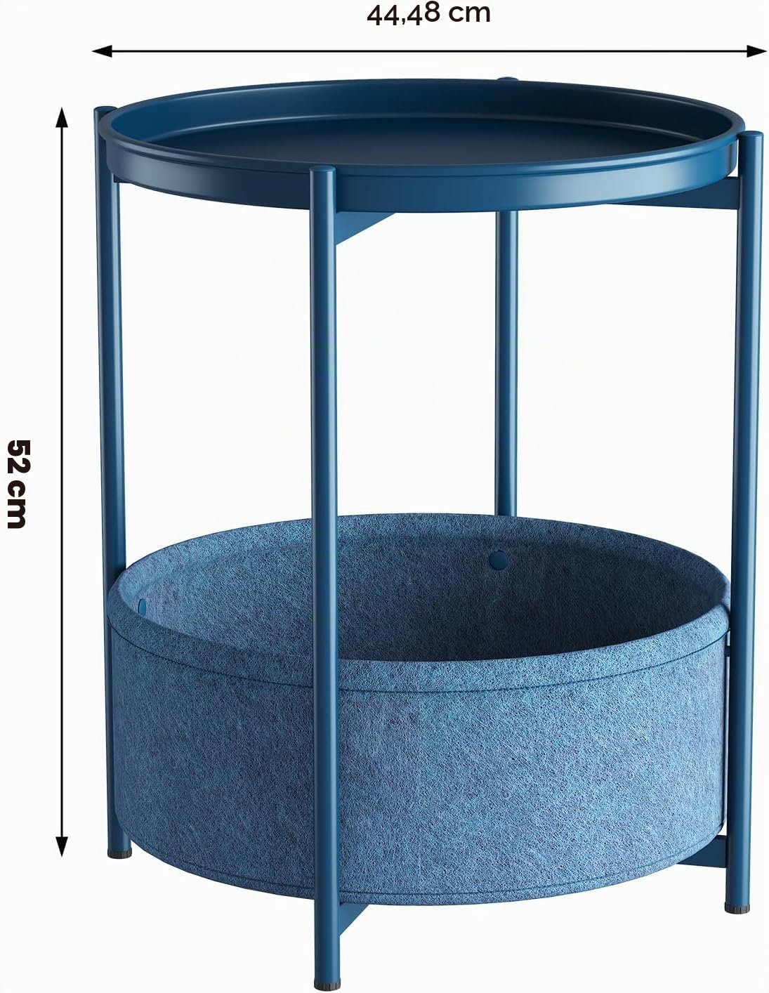 Huhote Tavolino rotondo con cestino in tessuto, piccolo comodino, comodino per soggiorno, camera da letto, bagno, balcone, stile moderno (blu)