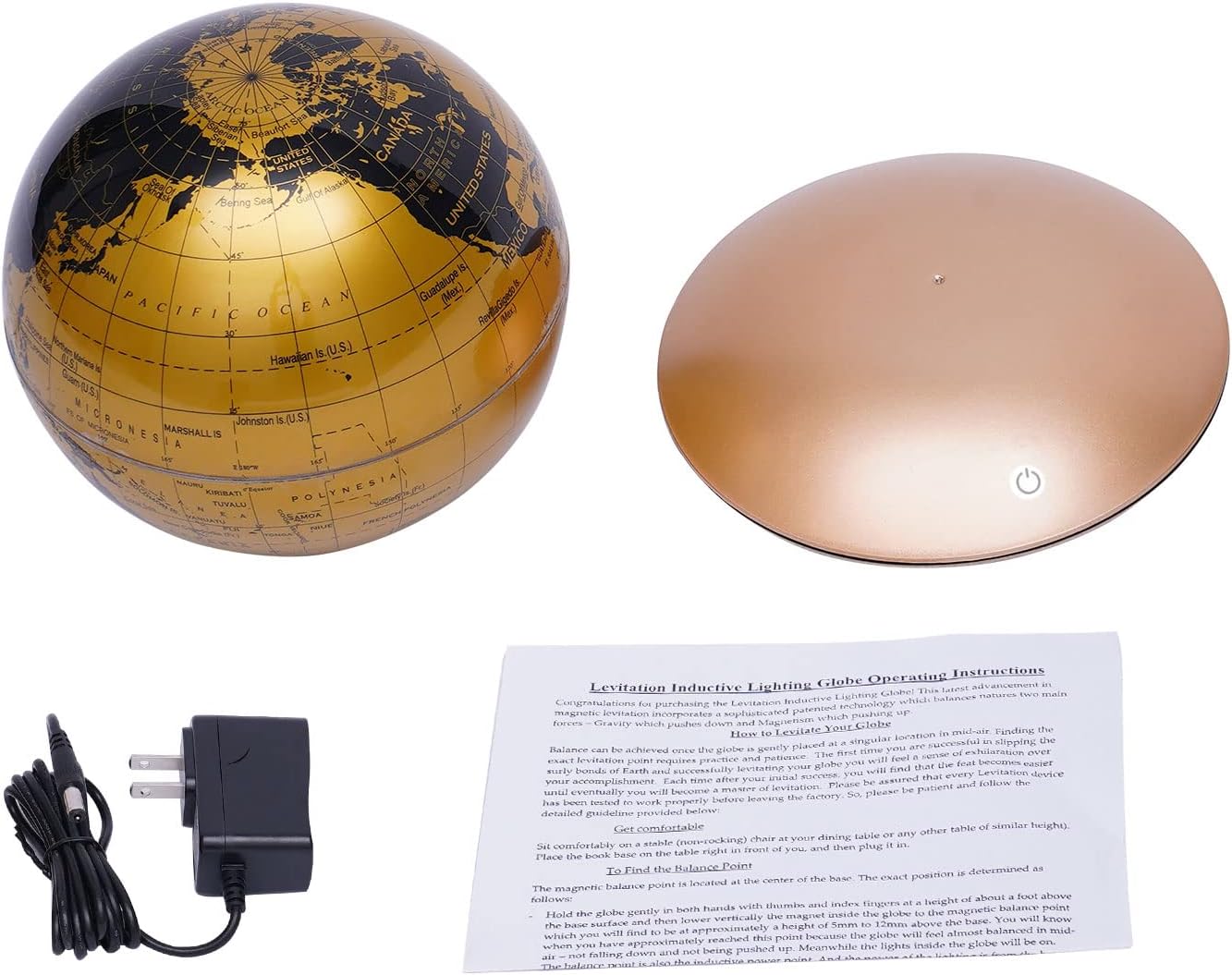 Gbonklong Magnetic Levitating Floating Globe, DC12V Rotating Globe World Map Light Home Decor Night Lamp, Education Teaching Demo, Cool Gadgets Floating Lamp for Gift Home Office Decoration