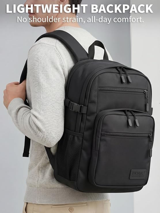 Backpack for Men, Black School Backpack for Teen Boys, Lightweight Laptop Backpack Fits 15.6 Inch Notebook, Large Capacity Back to School Backpack for Middle High School, College