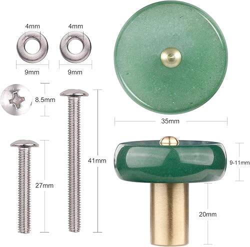 Miniatura 4 de Rockcloud Paquete de 4 pomos redondos de piedra de cristal para cajones, aventurina verde, reiki, curativo, armario, armario, puerta, con tornillos,