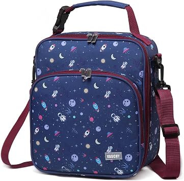 VASCHY Lunch Boxes Bag for Boys, Reusable Lunch Box Containers for Boys and Girls with Detachable Shoulder Strap, Insulated Lunch Coolers for School Cute Astronaut