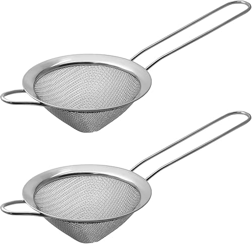 Biaungdo 2 coladores de malla fina de 3.3 in3.3 pulgadas, colador de té de acero inoxidable, coladores de malla cónica para cóctel, café, alimentos,