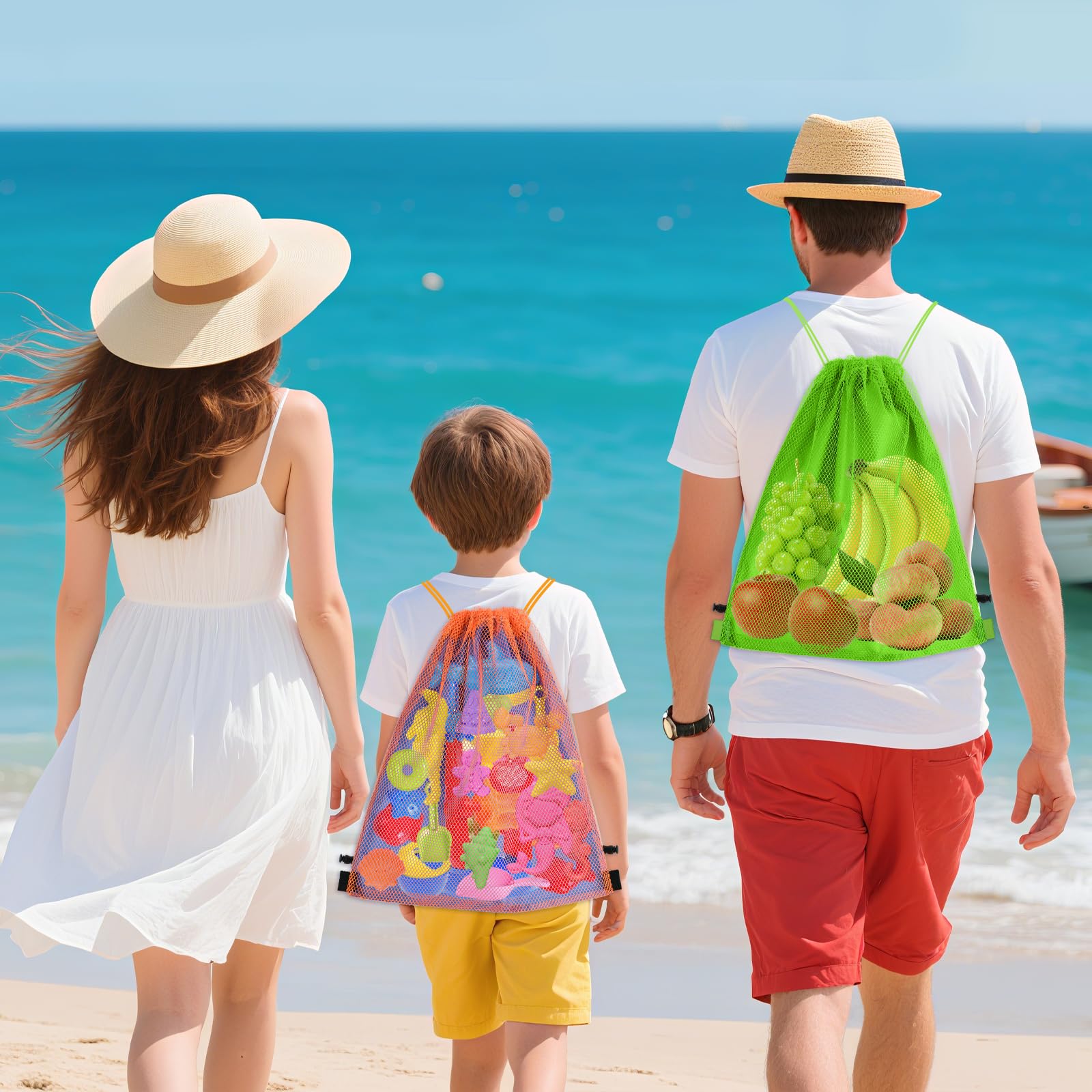Bolsa Playa Juguetes, 3 PCS Bolsa Malla Juguetes Playa, Bolsa de playa de malla con cordón, Bolsa Playa Arena, para Viajes Familiares, Juguetes, Natación, Actividades al Aire Libre