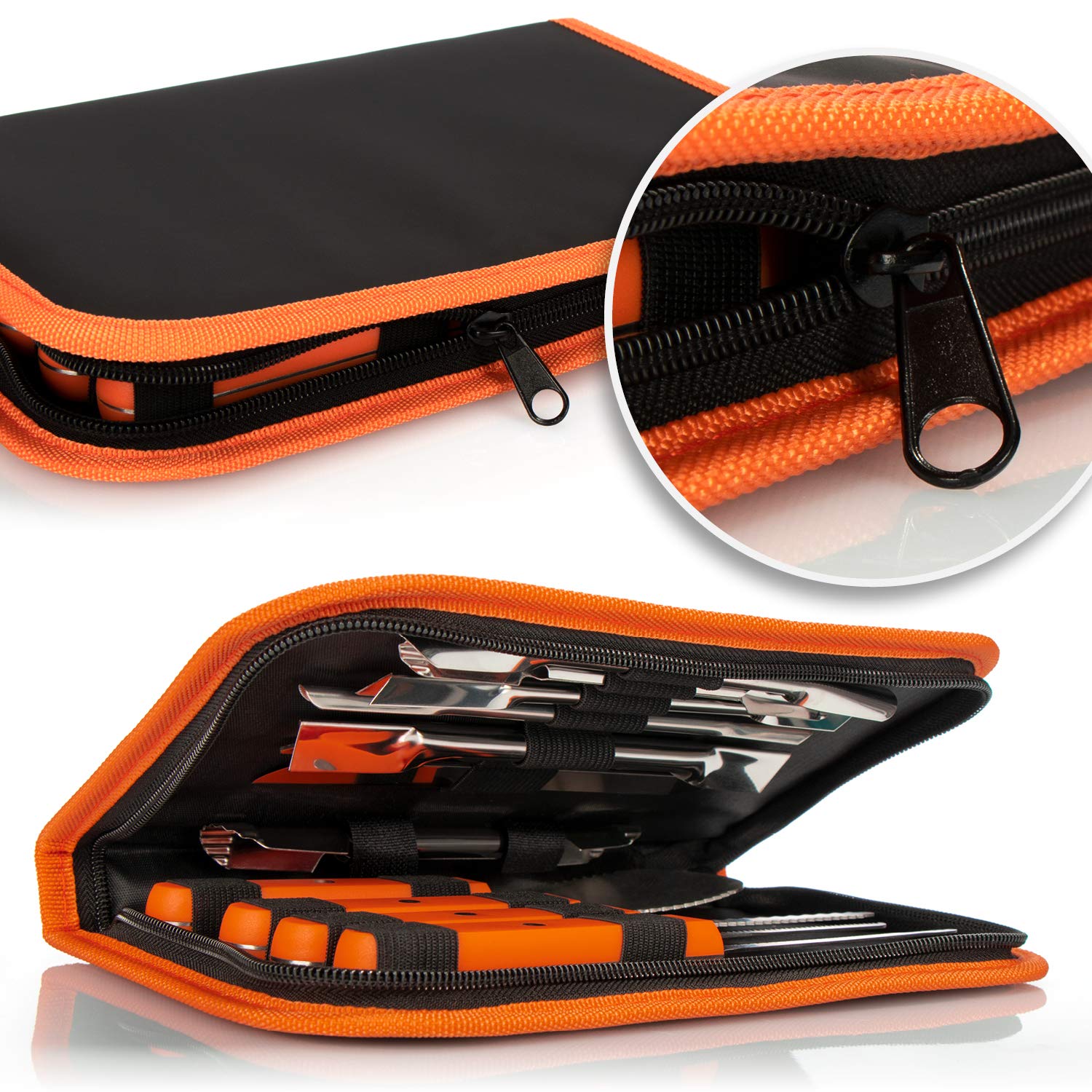 COM-FOUR® 12-czesciowy zestaw do rzezbienia w dyni - narzedzia tnace do wydrazania dyn - nóz, lyzka i akcesoria do rzezbienia w torbie Premium (Torba + 12 sztuk - pomaranczowa)