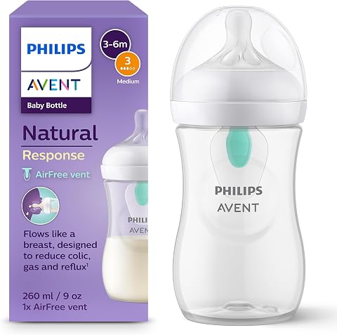 Philips Avent Biberon Natural Response da 260 ml con valvola Airfree, senza BPA, per bambini da 3-6 mese (modello SCY673/01)