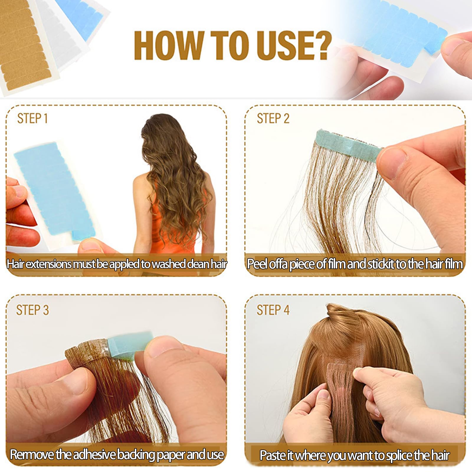 DKDDSSS 240PCS Nastro Adesivo Per Extension Capelli, Nastro Biadesivo per Extension di Capelli, per la Sostituzione della Trama dei Capelli, 4 x 0,8 cm