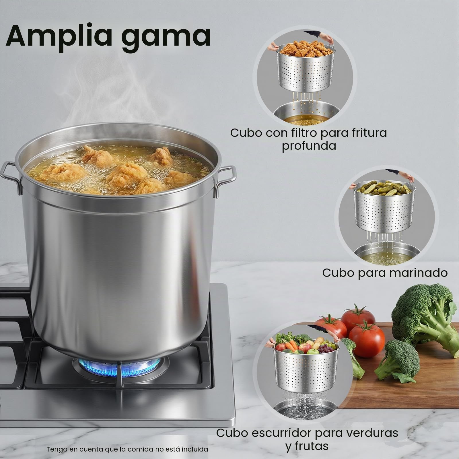 Olla universal de 100 L, con tapa y cesta, grandes barriles de acero inoxidable, para celebraciones familiares, comerciales