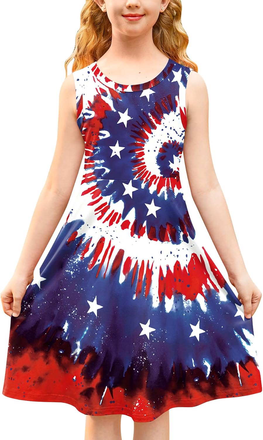 BesserBay Girl's 4th of July American Flag Tank Dress Sleeveless Patriotic Outfit 4-14 Years