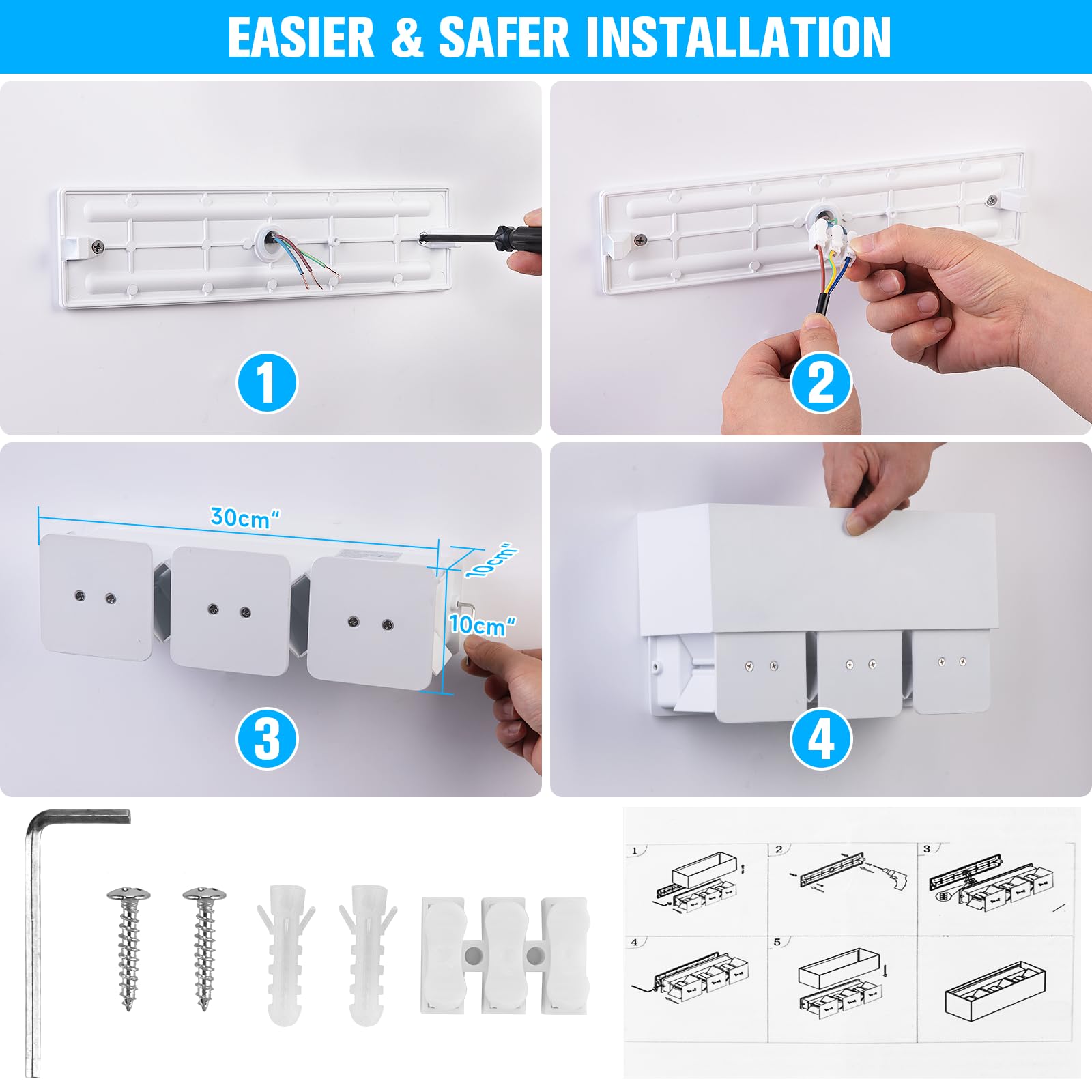 ledmo 30W Applique da Parete Interno/Esterno Angolo Regolabile del Fascio su e giù Lampada da Parete 3000K Bianco caldo IP65 Impermeabile Bianco Applique Esterno