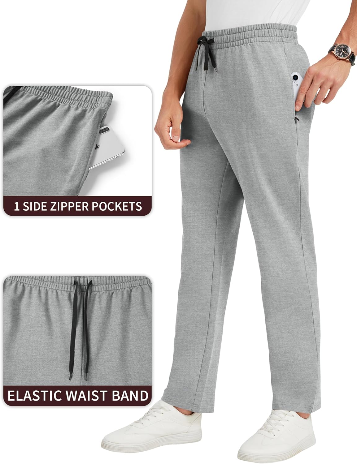 Idtswch 30/32/34/36/38/40 Long Inseam Mens Tall Sweatpants Open Bottom Joggers Athletic Yoga Pants with Pockets - Image 3