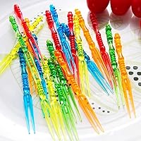 Vista 4 de Comicfs 300pcs Disposable Plastic Fruit Forks, 4" Bistro Cocktail Forks Tasting Appetizer Fork Set Toothpick Portable Salad Mini Cake Fork