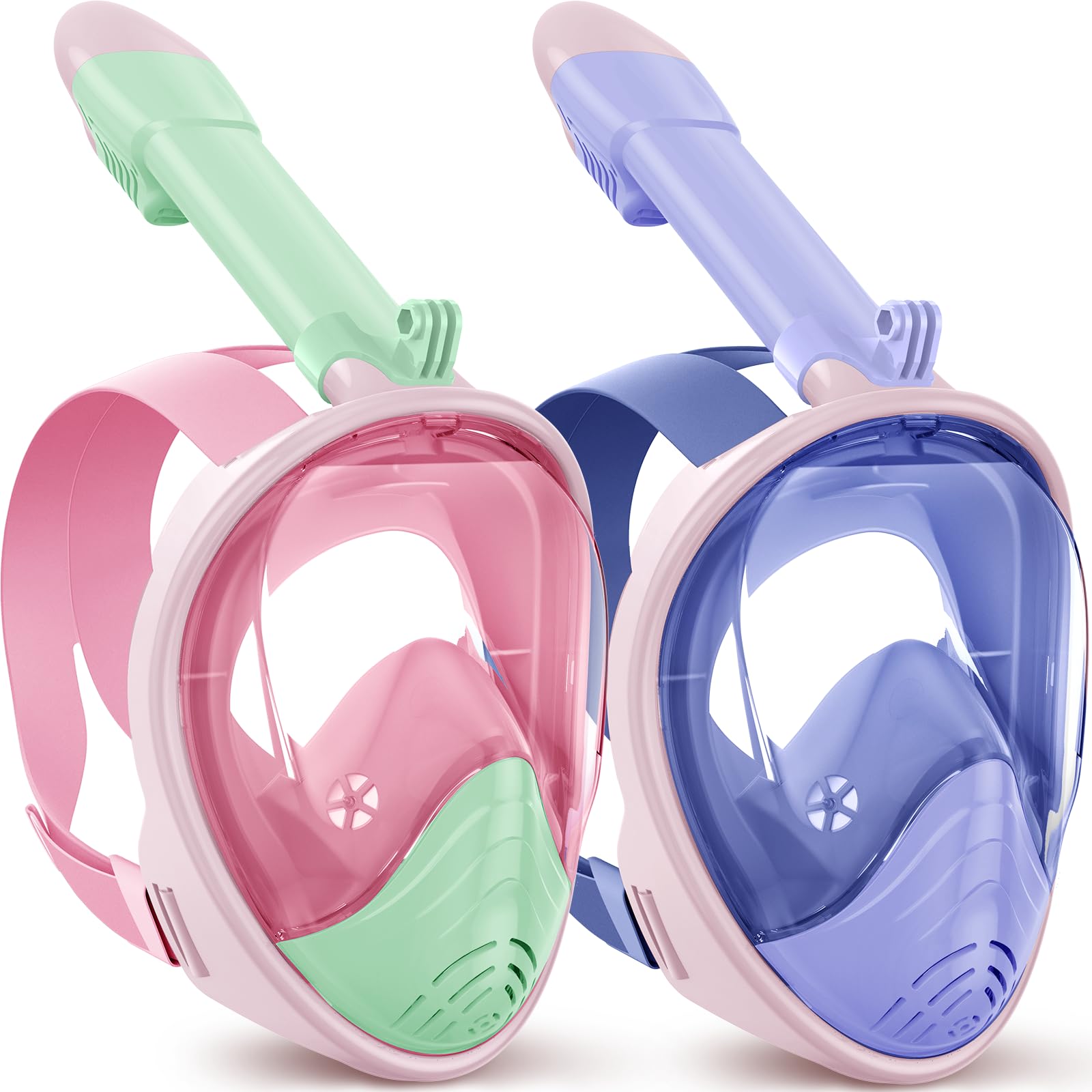 Kids Snorkel Mask Full Face, Snorkeling Gear with Safe Smooth-Breathing System Anti-Fog Leakproof,Wide View Diving Mask Snorkeling Set with Removable Camera Mount and Mesh Bag