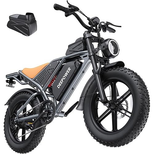 DEEPOWER Electric Bike for Adults,2000W Peak Motor&32MPH Electric Dirt Bike，48V 20AH/35AH/60AH Battery, 70-160 Max Miles,Dual Suspension Ebikes for Adults, 20" Fat Tire E Bike