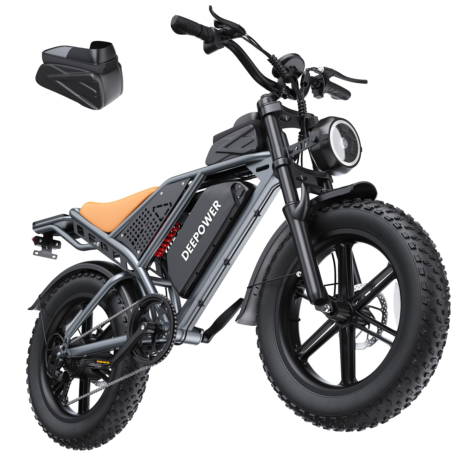 DEEPOWER Bici Elettrica, Batteria Rimovibile 48V 20Ah/35Ah/60Ah, Autonomia 110-250KM, Velocità Massima 25KM/H, Bici Elettrica Con Pneumatici Larghi 20"×4.0, 7 Marce, MTB Elettrica