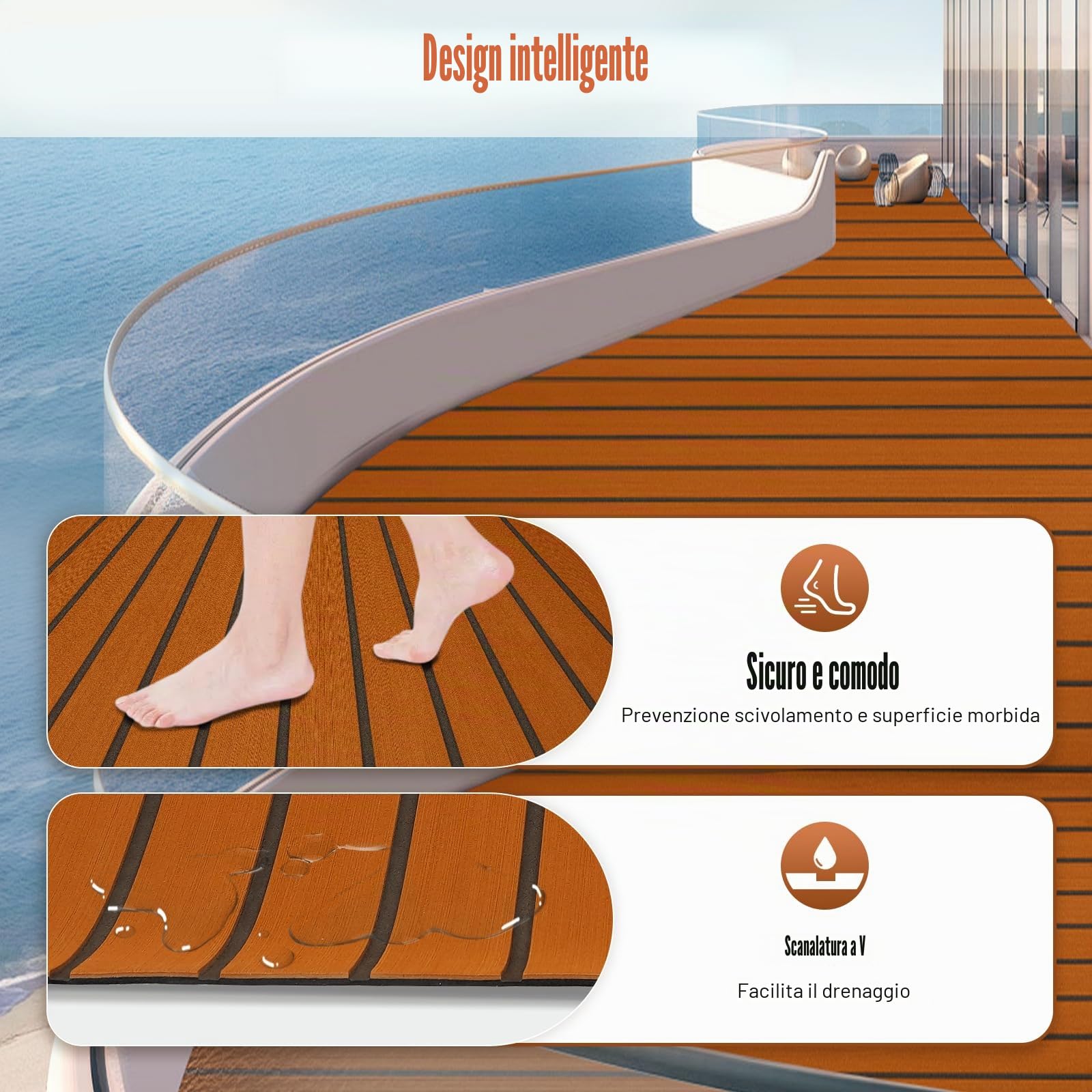 Tappetino antiscivolo in teak, 270 x 90 cm, in schiuma di teak, Adesivo autoadesivo Tappetino Antiscivolo per barche, yacht, galleggianti