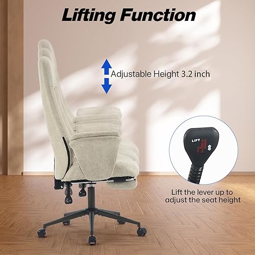 Miniatura 3 de Silla de escritorio para oficina en casa con asiento ancho, soporte lumbar medio con brazos, silla de computadora ergonómica con brazos, silla