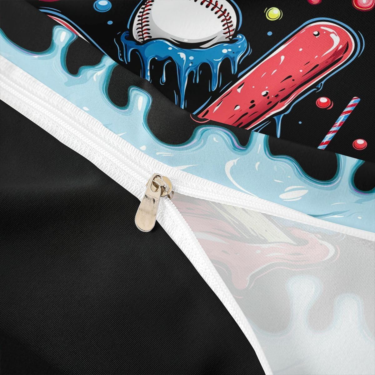 Castle Fairy Baseball Cream Kids Duvet Cover Set Full Size,Ice Cream Drip Dessert Girls Boys Bedding Set,Sports Theme Room Decor,Black Red Blue Quilt Cover,2 Pillowcases(No Comforter)