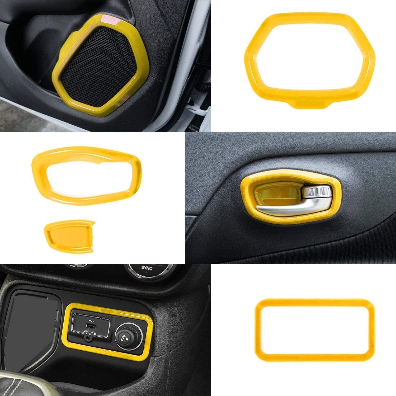 Toworldit 31Pcs/Set ABS Interior Accessories Dashboard Decoration Cover Trim Stickers Compatible with Jeep Renegade 2015-2020 (Yellow)