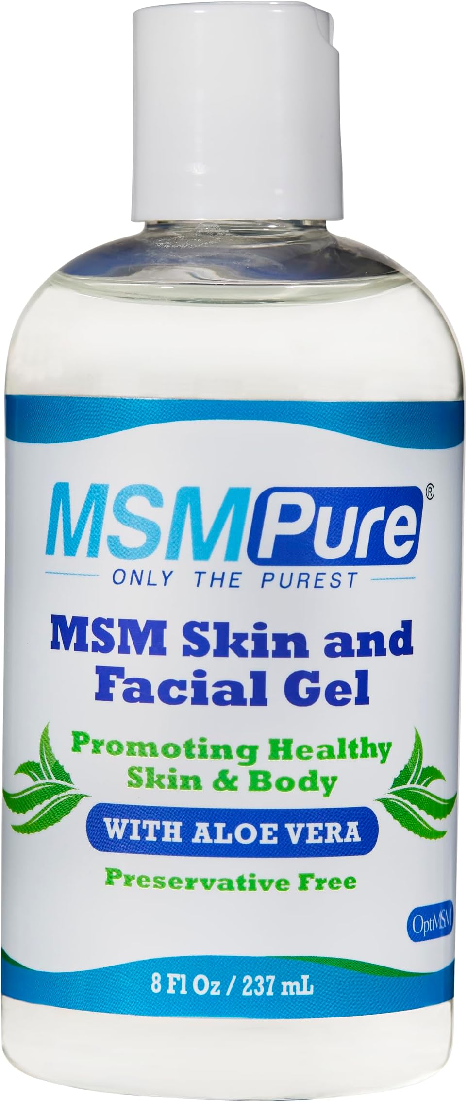 MSMPure Max Strength Skin and Facial MSM Gel with Aloe, 8oz, Preservative Free Formula for Soft, Smooth Healthy Glowing Skin, Softer Hair & Acne Treatment