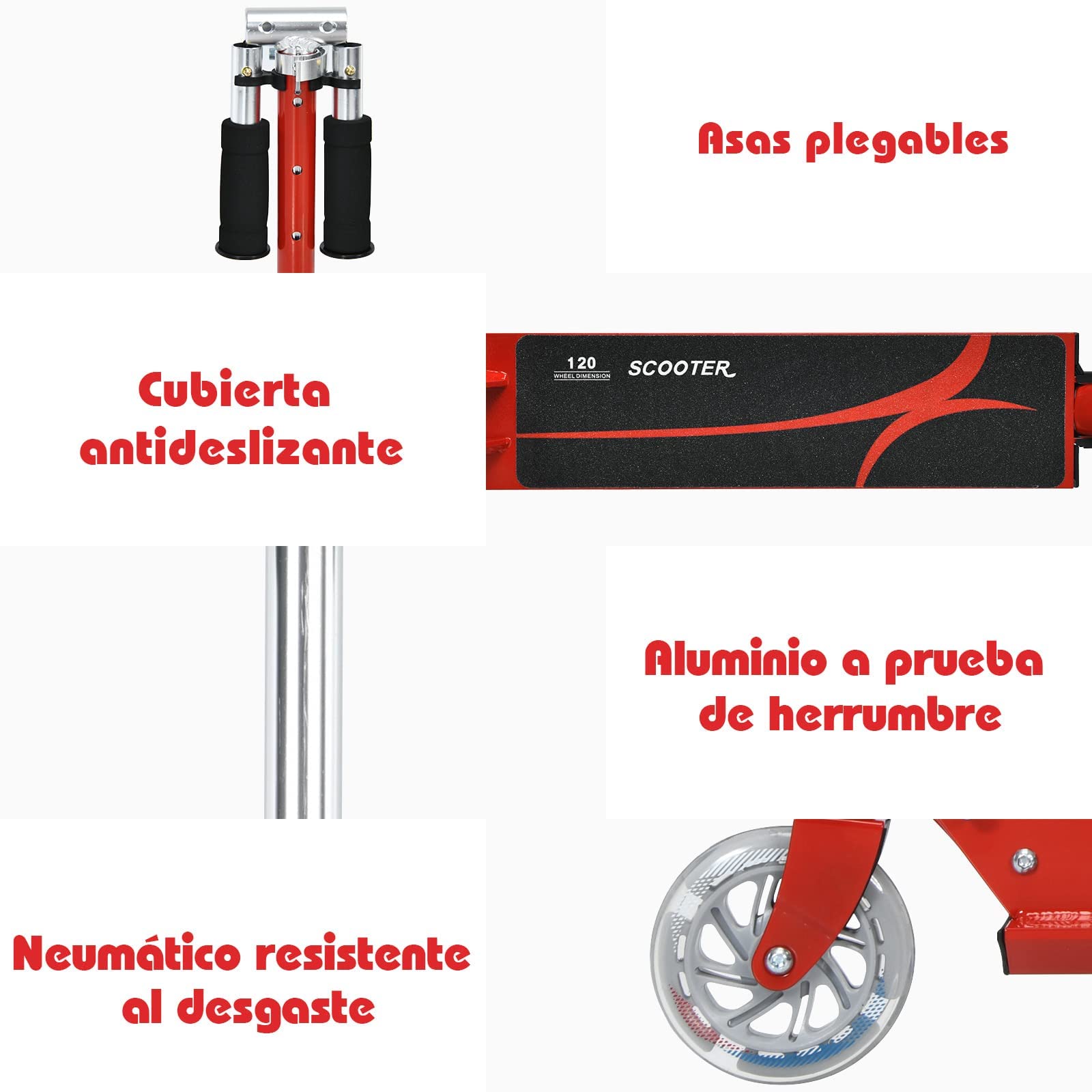 COSTWAY Patinete Niño,4 a 13 años, Scooter Roller con 2 Led Ruedas, Altura Ajustable, Patinete Plegable hasta 70kg