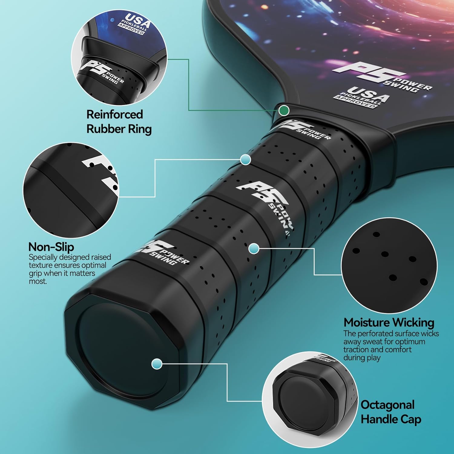 Pickleball Paddles - USAPA Approved Professional Carbon Fiber Pickleball Paddles with SRT Pro Polymer Honeycomb Core, 3K Textured Carbon Fiber Surface, Top Pickleball Paddle by Power Swing
