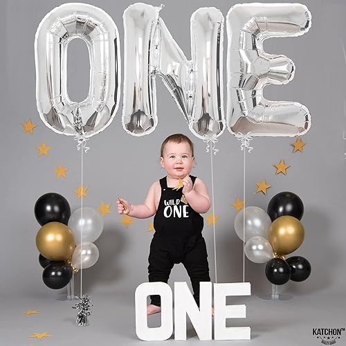 Miniatura 2 de KatchOn, Globo plateado para el primer cumpleaños  32 pulgadas  1 globo para primer cumpleaños  Un globo de cumpleaños, un globo de letra para