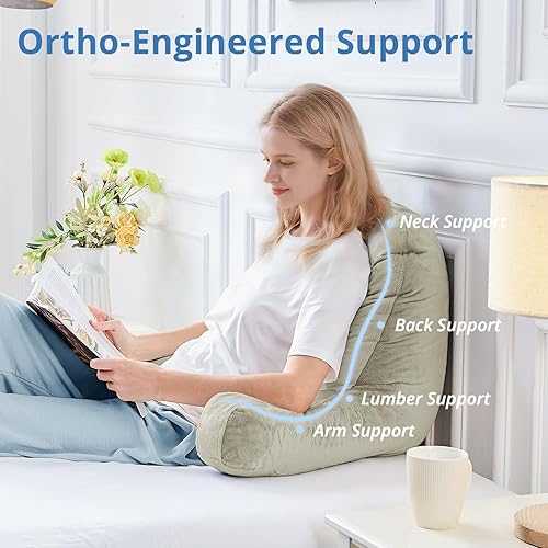 Miniatura 5 de Sasttie Almohada de lectura para sentarse en la cama, de espalda, respaldo para silla de apoyo, artículos esenciales para dormitorio universitario,