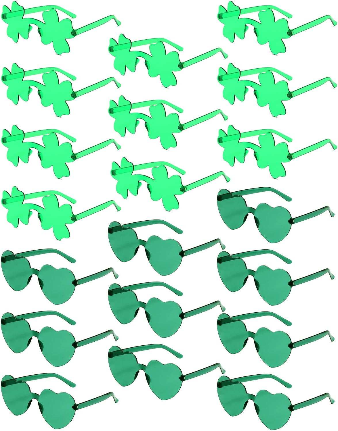 Aviski St Patricks Day Party Glasses, Green Shamroc Heart Shape Rimless Frameless Eyeglasses, Saint Paddy Day Accesorries