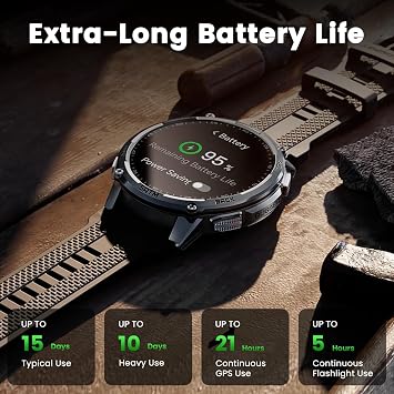 KOSPET Tank T4C Smart Watch for Men with LED Flashlight, 1.5 AMOLED Display, Dual-Band GPS&Compass, 50-Days Battery, 24/7 Heart Rate/Sleep Monitor, 50m Waterproof, Bluetooth Call/Walkie-Talkie