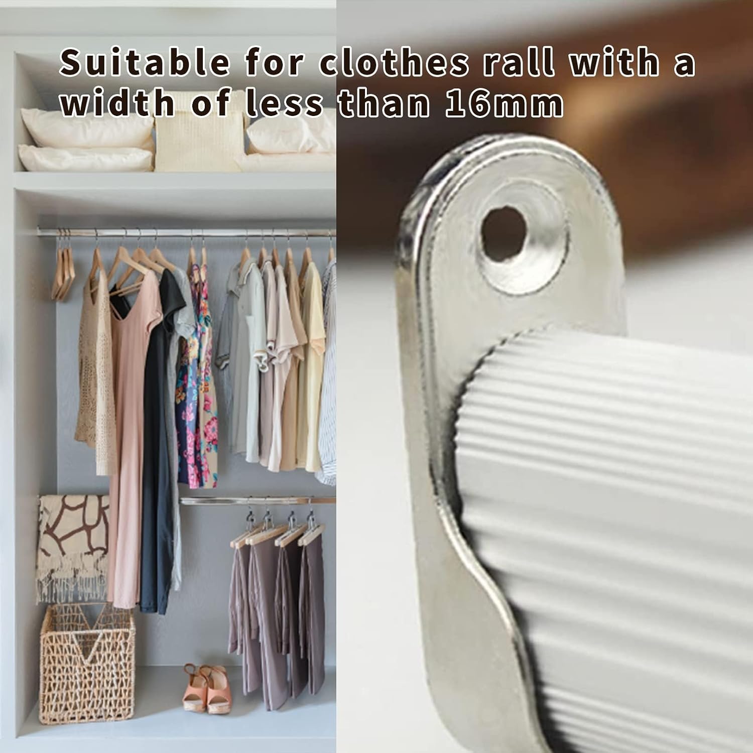 16mm Clothes Rail Wall Bracket, 6 PCS Wardrobe Rail Rod Bracket, Wardrobe Rail Fittings, Rail Bracket Support, for Wardrobe Shower Curtain Closet Curtain Wardrobe Closet (Oval,Silver)