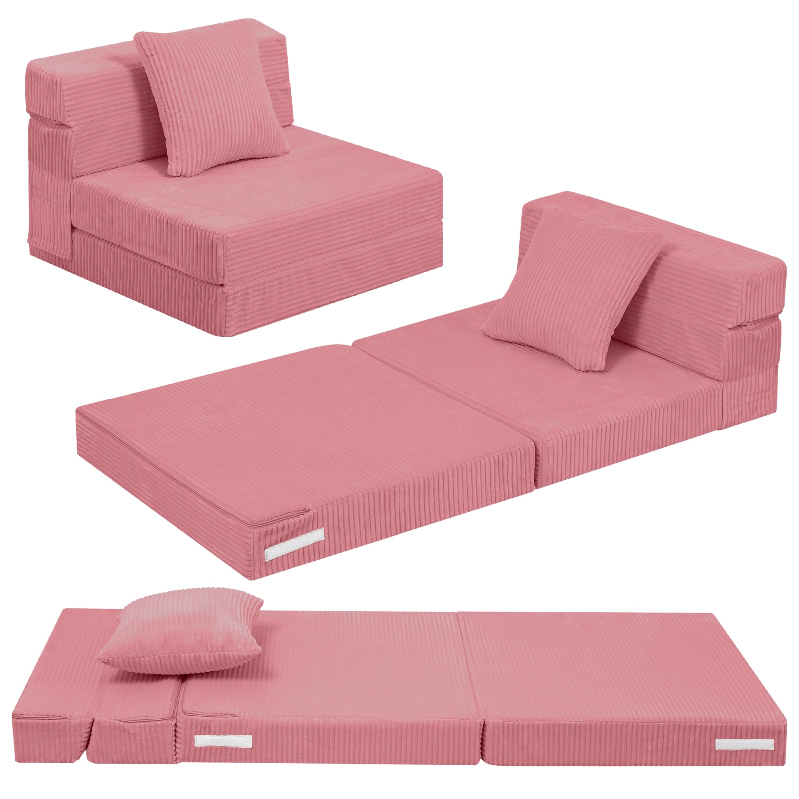 MeMoreCool Kids Sofa Bed, Corduroy Toddler Chair, Baby Modular Play Couch, Fold Up Children Sofa Convertible Futon Floor Mattress for Playroom, Pink โ image 1