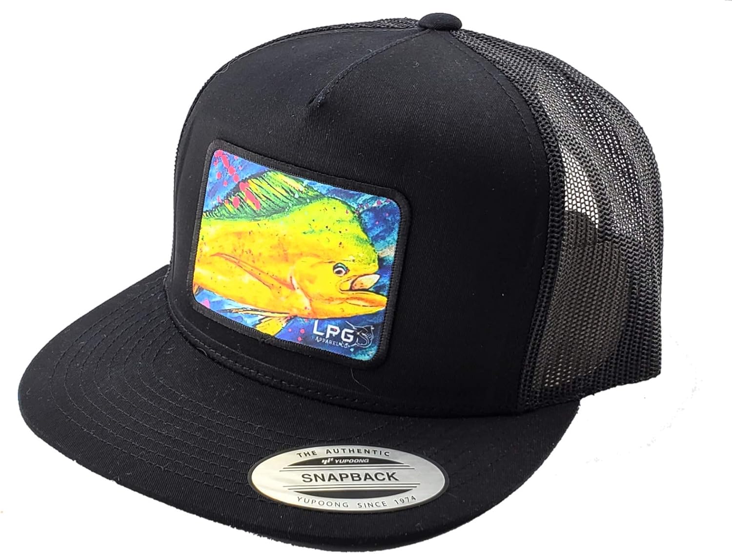 Mahi Vibes Splatter | Classic Snapback | Flat Brim | Fishing Trucker Hat Black