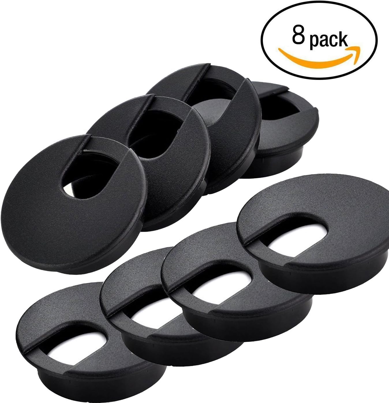 8 Pcs 2" Black Desk Grommet Plastic Wire Organizer For Computer Desk Cable Hole Cover Plug Cap Hide Cords & Cables through Office Desk, TV Stand, Workstation, Tabletop