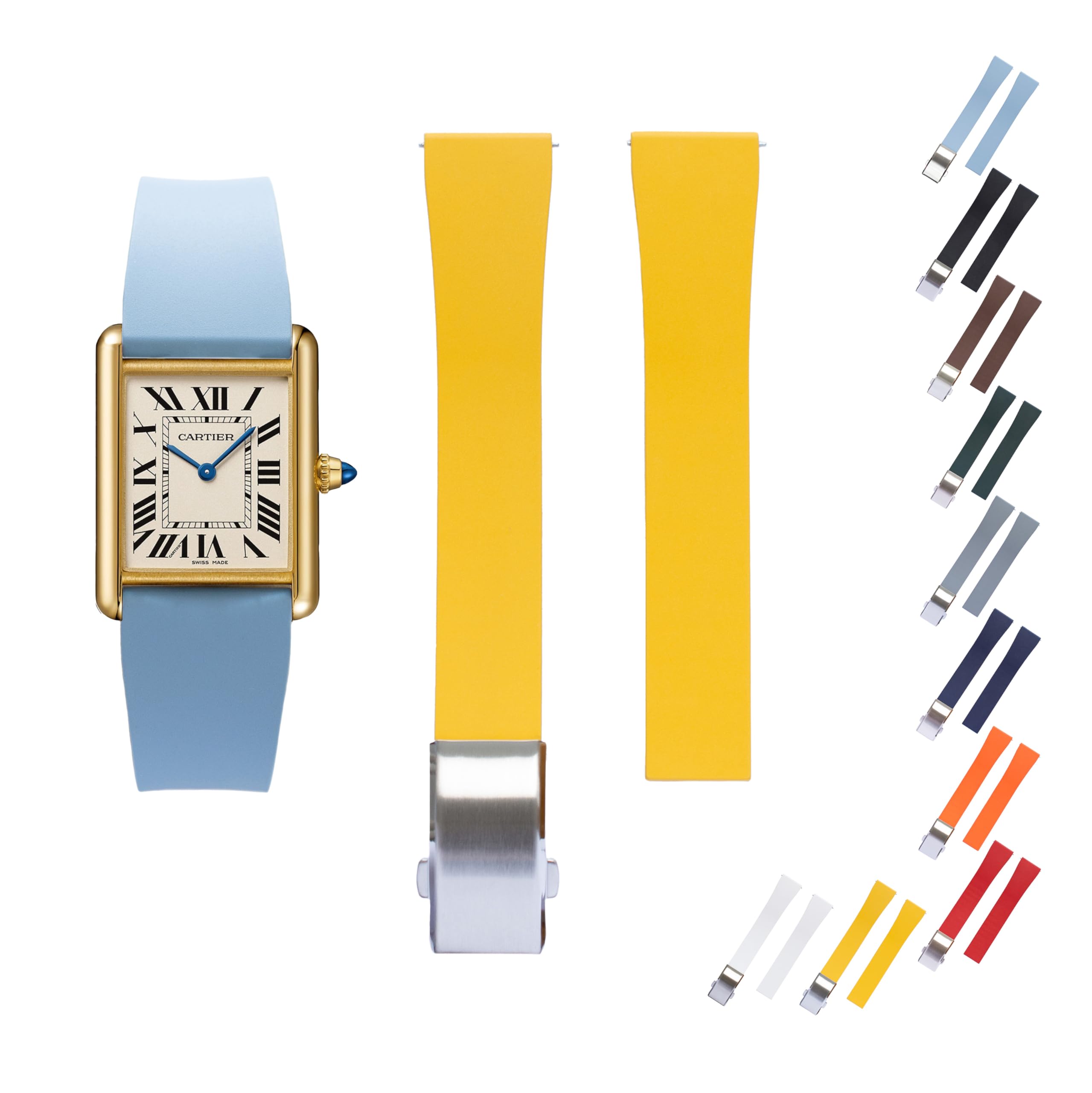 Barak WatchesQuick Release Cut To Size Rubber Band For Cartier Watches, FKM Rubber Band For Cartier Santos Watches - Multiple Colors