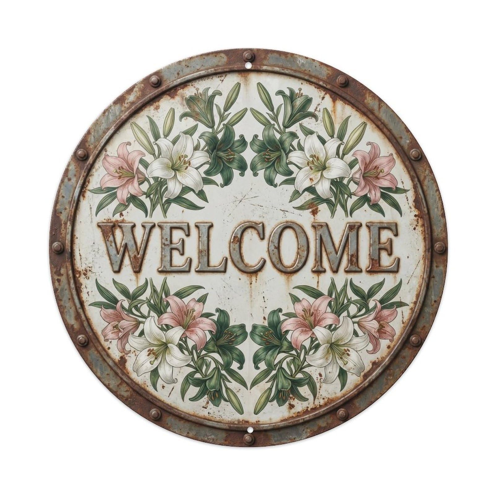 Lily Welcome Botanical Floral Greeting Label Metal Tin Sign