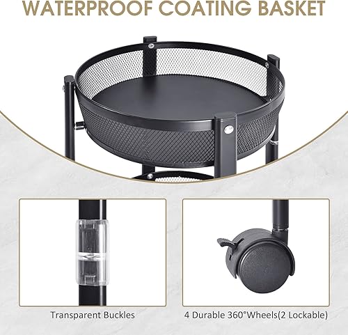 Miniatura 4 de TOOLF Carrito de almacenamiento de metal de 3 niveles, carrito plegable con ruedas, sin montaje, versátil carrito organizador de servicio con ruedas