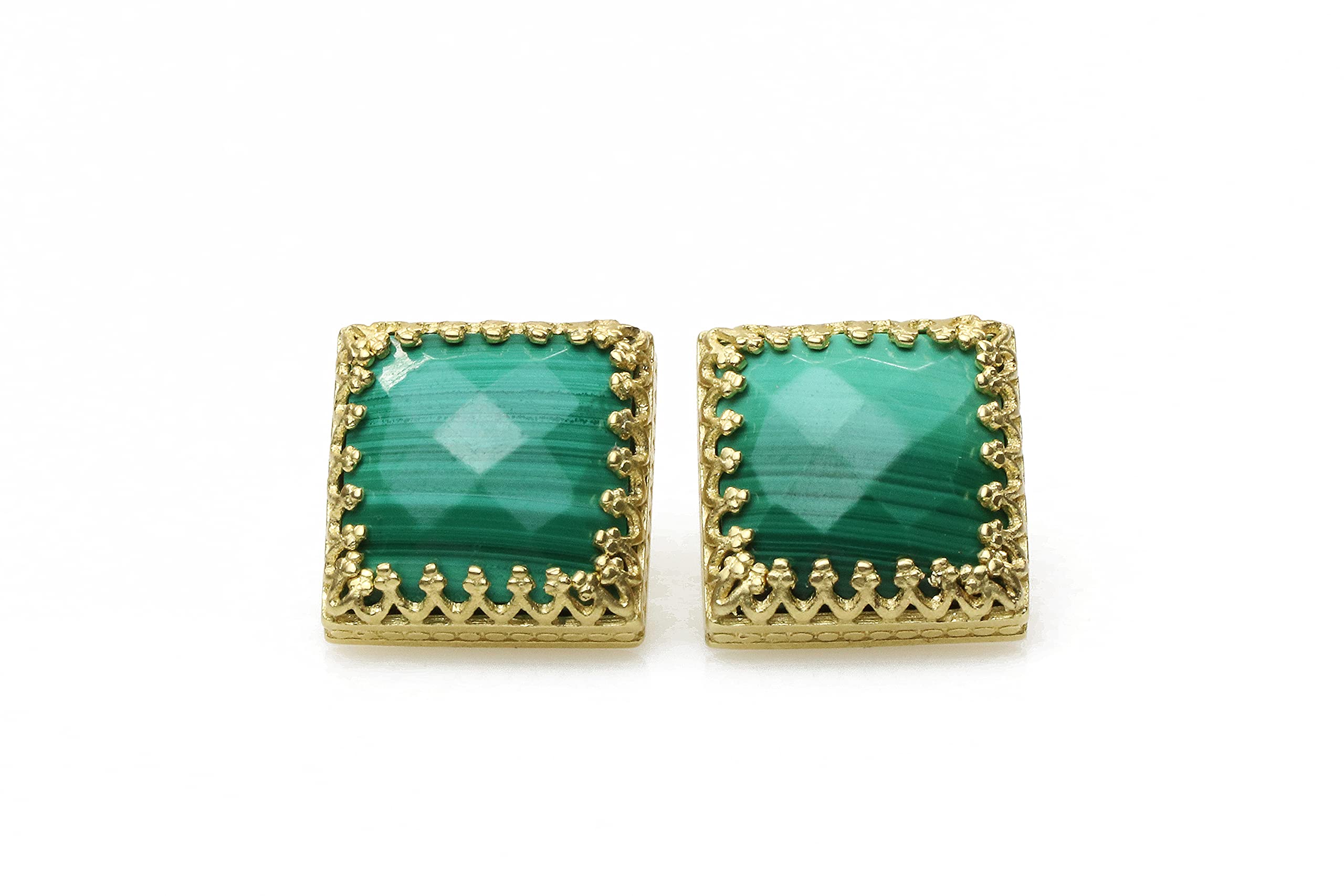 Pendientes de Malaquita para Mujer - Lujosos Pendientes Cuadrados de Oro 14k - Joyas Hechas a Mano para Bodas, Fiestas, Casual, Regalos de Pendientes para Mamá, Hermana, Hija, Esposa