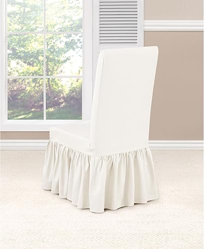 Miniatura 3 de SureFit Funda para silla de comedor larga de sarga esencial, color blanco