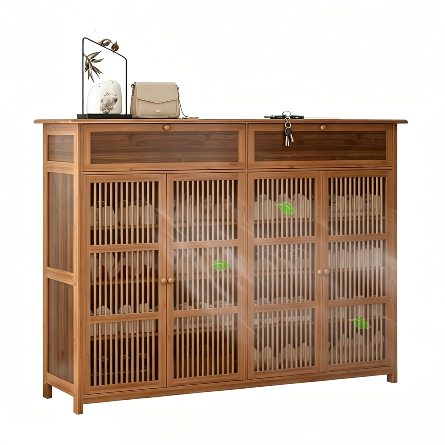 Zapatero Entrada Recibidor de Bambú Estrecho con 2 Cajones y 4 Estantes Ajustables, Mueble Recibidor Entrada, Mueble Zapatero para Entrada de SalóN, 130x35x100cm, MarróN