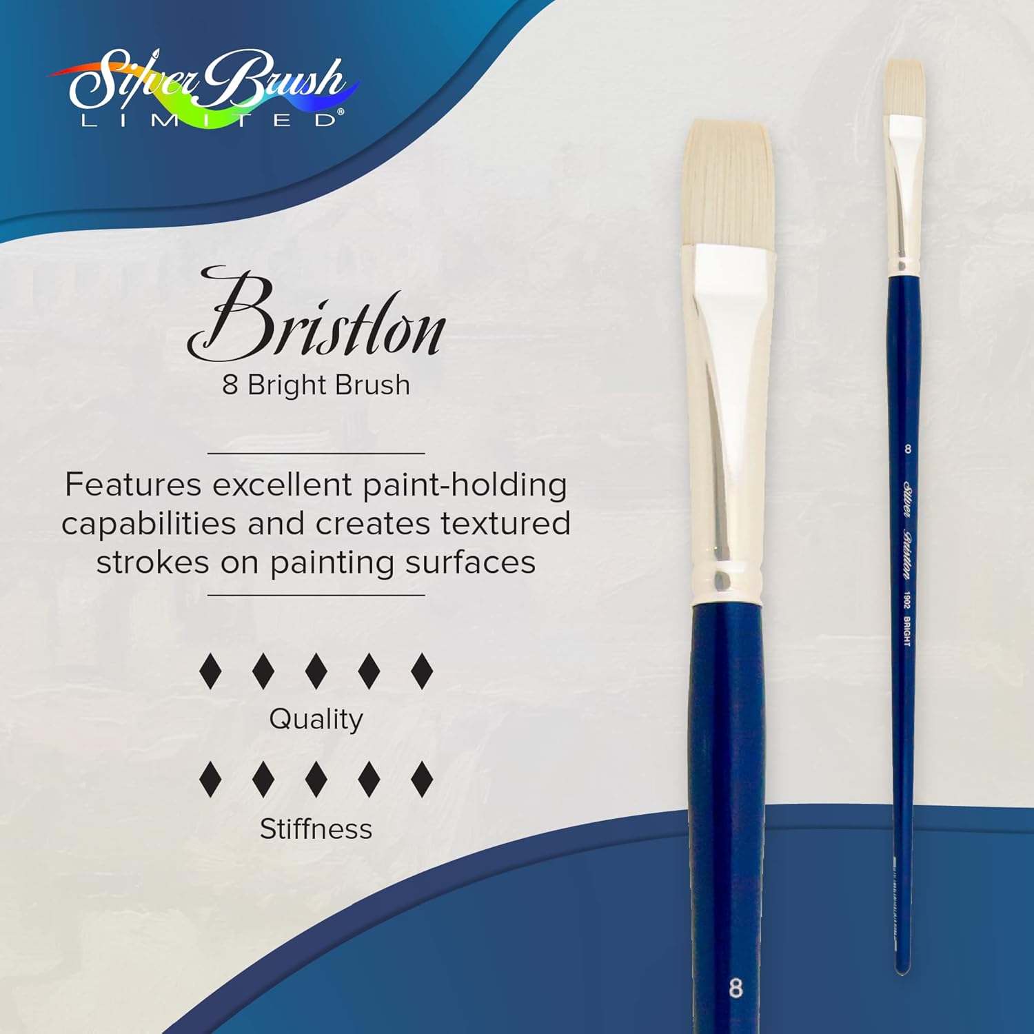 Silver Brush Limited 1902-8 Bristlon Bright Paintbrush for Oil, Acrylic, and Heavy Body Paints, Size 8, Long Handle