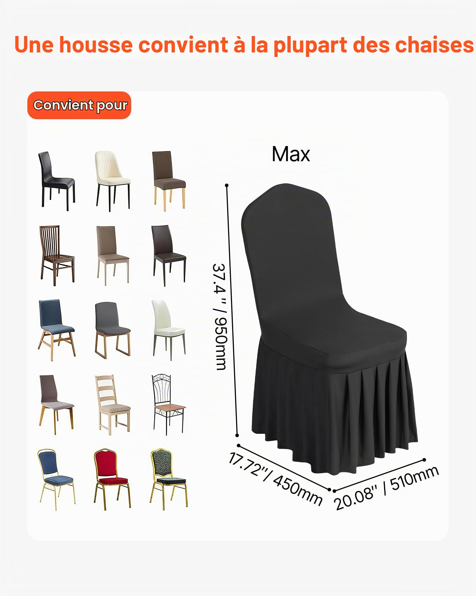 VEVOR Housse de Chaise Extensible 30PCs Noires, Couverture Protecteur de Chaise en Polyester et Élasthanne, pour Mariage, Salle à Manger et Banquet, Convient aux Sièges Jusqu'à 51 x 45 x 95 cm