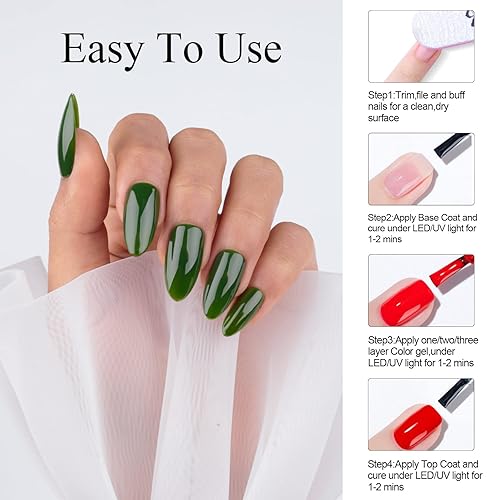 Miniatura 5 de Imtiti Esmalte de uñas de gel verde, 1 unidad de 0.5 onzas líquidas, color verde oscuro esmeralda que se absorbe con LED, de larga duración, arte de