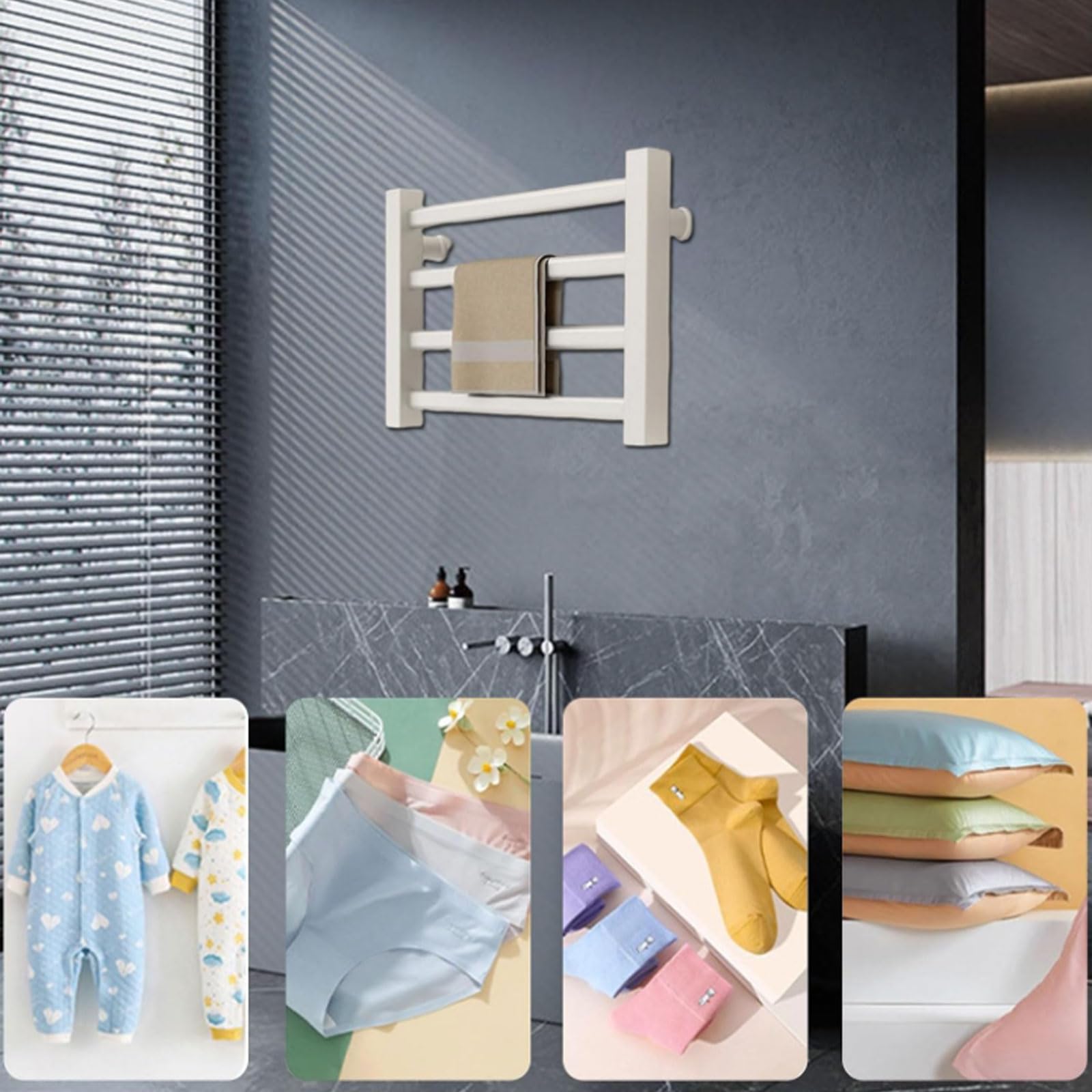 Toallero térmico inteligente, control de temperatura ajustable, calentador de toallas montado en la pared, diseño de ahorro de energía y ahorro de espacio para el baño definitivo