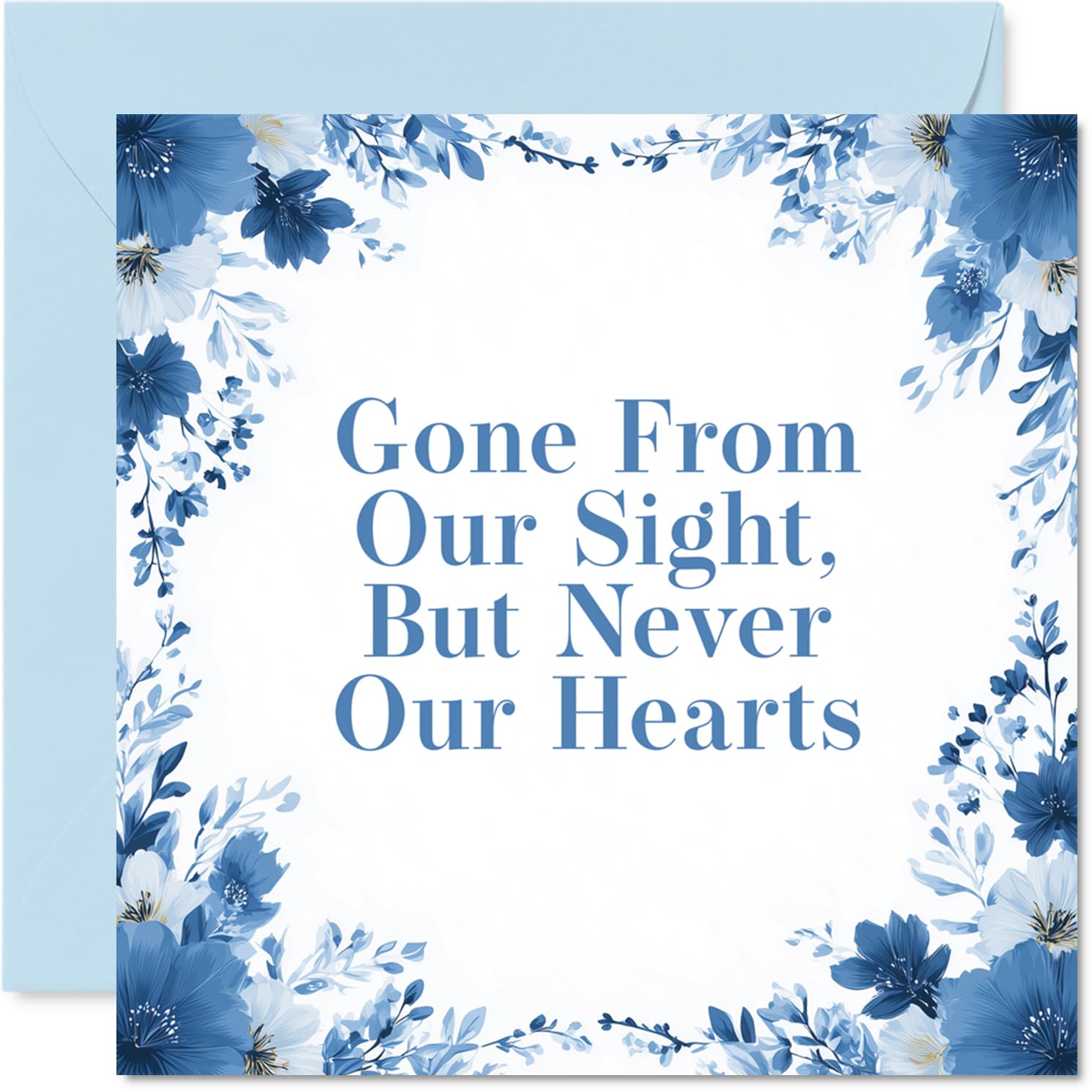 Comforting Sympathy Card - Gentle Words of Remembrance - Blue and White Floral Design with Heartfelt Verse - 145mm Square, Envelope Included