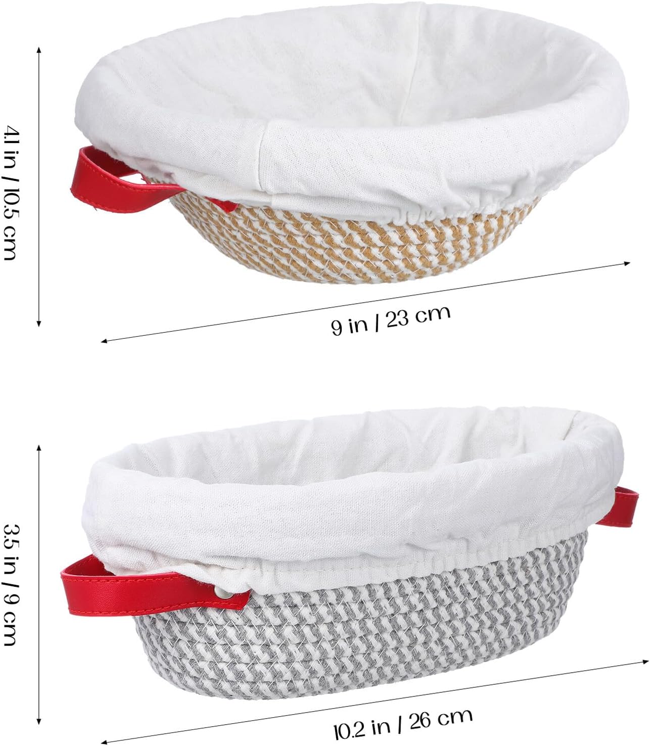2 Pcs Sourdough Bread Proofing Basket Set with Linen Liners, Oval round Dough Proving Bowls for Home Baking and Artisan Bread Making