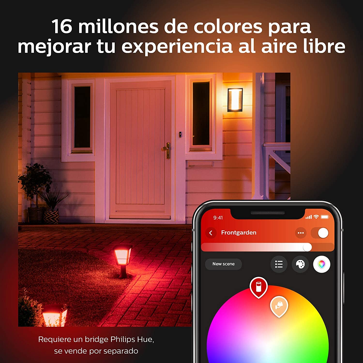 Philips Hue Impress Aplique de pared exterior negro LED inteligente, luz led blanca y luces de colores, compatible con Amazon Alexa, Apple HomeKit y Google Assistant
