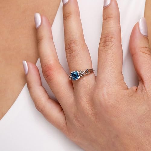 Miniatura 3 de Angara Anillo solitario de topacio azul Londres de estilo vintage natural en oro macizo de 14 quilatesplatino Piedra natal de noviembre